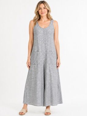 Max Studio Black White Striped Wide Leg Jumpsuit Size S Casual Relaxed Resort